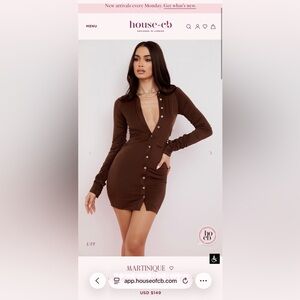 BRAND NEW House of CB MARTINIQUE Chocolate Jersey Mini Shirt Dress | Size Small